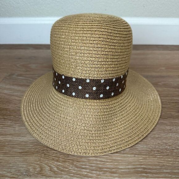 Nicole Marciano 100% Straw Split Brim Bow Polka Dot Summer Hat - Picture 6 of 11